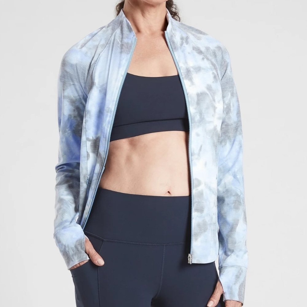 Athleta Salutation Jacquard jacket full zip front marbles style pattern sz Small